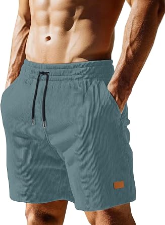Sailwind Mens Casual 5" Shorts Corduroy Elastic Waist Drawstring Summer Beach Short