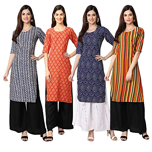 Image of Pinkmint Women's Crepe Digital Print Straight Kurta [Pack of 4] (CCV-334-338-339-335)