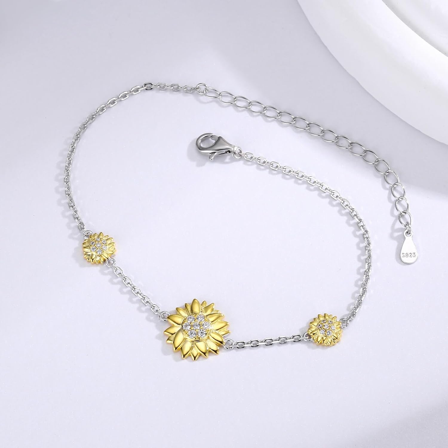 Sunflower Bracelet for Women Sterling Silver Sunflower Bracelet Adjustable Sunflowers Bracelet Flower Jewelry Birthday Gift for Mother Daughter - Image 3