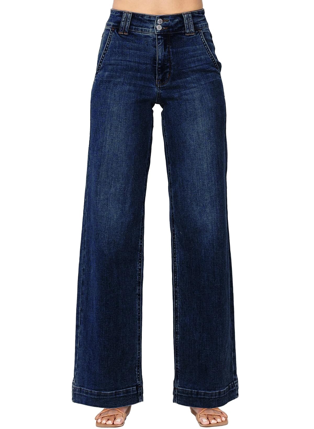 Photo 1 of Astylish Womens Jeans High Waisted Wide Leg Pants Straight Leg Stretchy Denim Cowgirl Outfits with Trendy Fashion Slanted Pockets Size 6 Dirty Blue