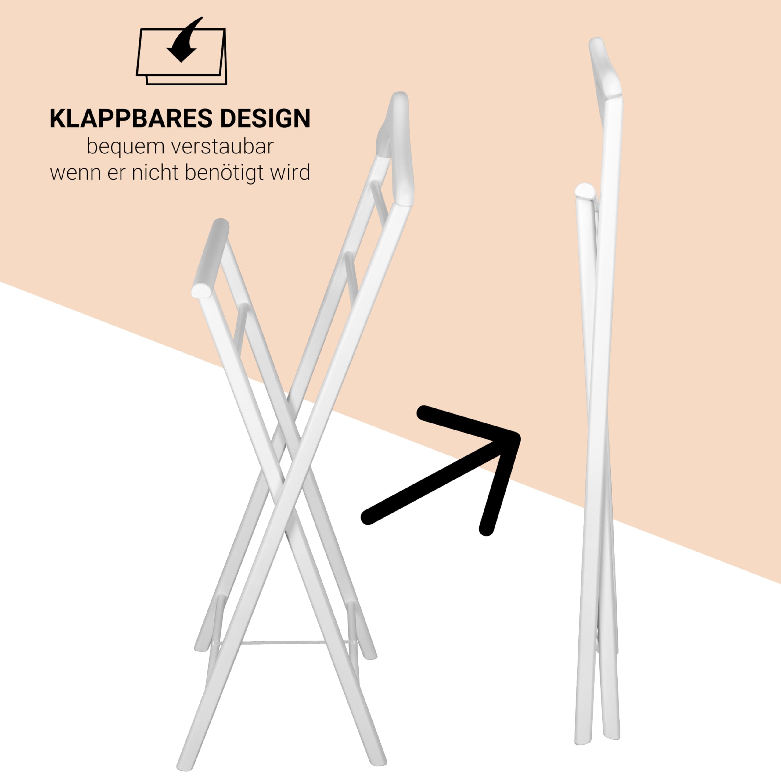 Herrendiener aus Massivholz – 2er Set fertig montierter Kleiderbutler & Stummer Diener – stabiler Stiller Diener für Schlafzimmer, Ankleide, Garderobe & Bad I Kleiderablage (Weiß)