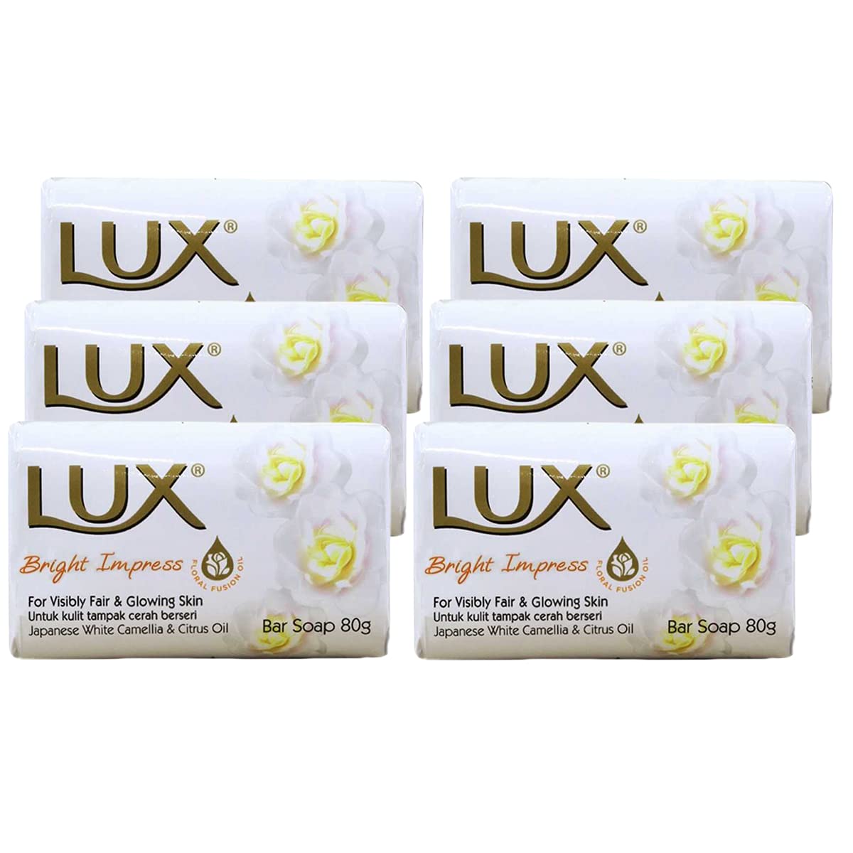 6 x 80g Lux Bright Impress Soap Bar with Japanese White Camellia and Citrus Oil(Total 480g)