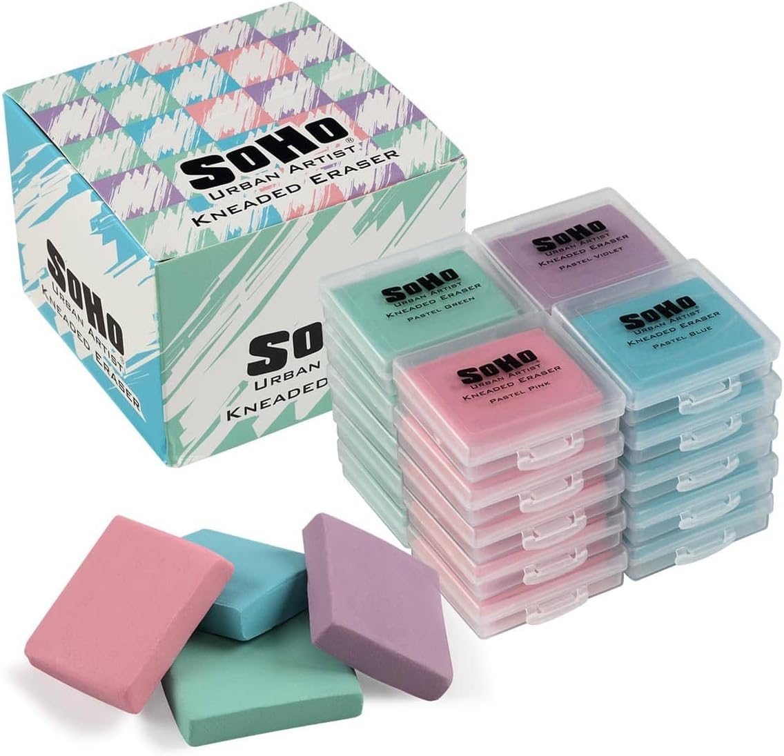 SoHo Urban Artist Kneaded Eraser w/Case, 20Pk, Multicolor, PVC & Latex Free