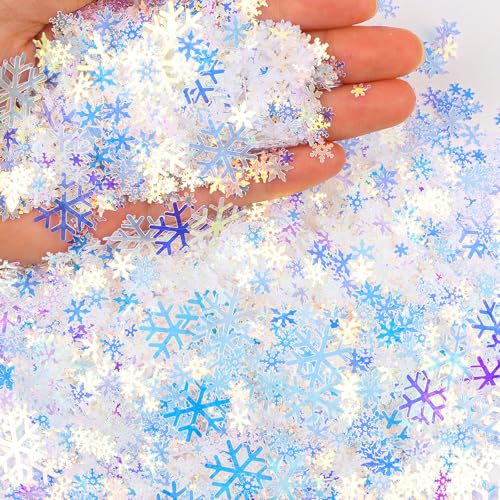 Image of FOIMAS 4000pcs Christmas Snowflake Confetti,Iridescent Snowflake Confetti Metallic Table Scatter Glitter for Winter Wonderland Party Home Decoration