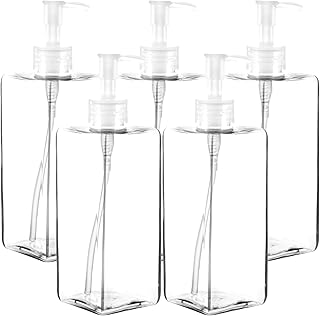 Youngever 5 Pack Pump Bottles for Shampoo 16 Ounce, Empty Shampoo Pump Bottles, Plastic Square with Lockdown-Leak Proof-Pumps (Clear Pump)