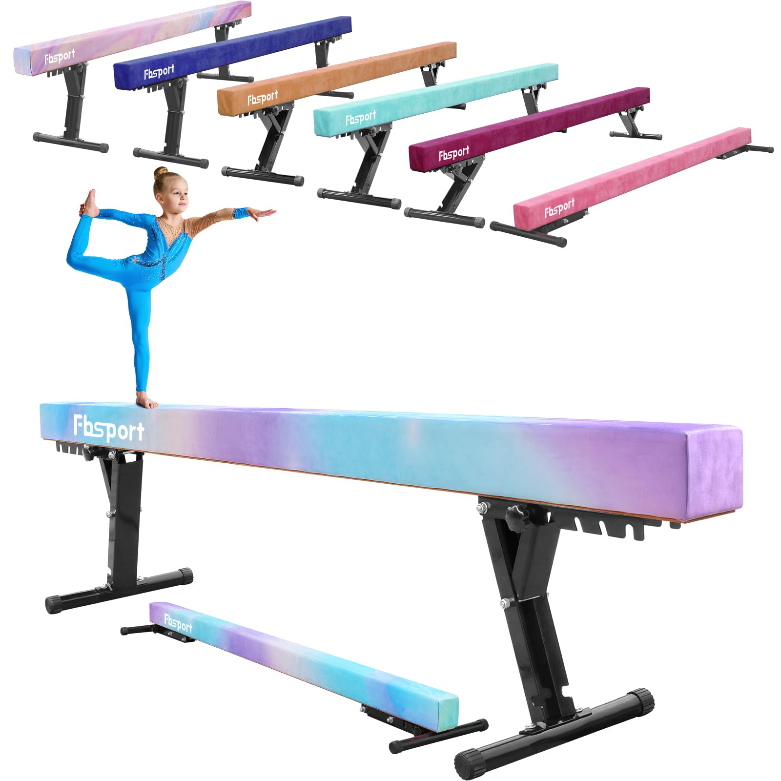 FBSPORT Barra de Equilibrio Ajustable de Gimnasia de 244 cm, 5 Alturas Ajustables bajo, Altamente Estable, Equipo de Entrenamiento para práctica de Gimnasio para niños