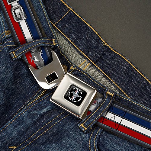 Buckle-Down Seatbelt Belt - Mustang/Text w/Tri-Bar Stripe - 1.0" Wide - 20-36 Inches in Length2