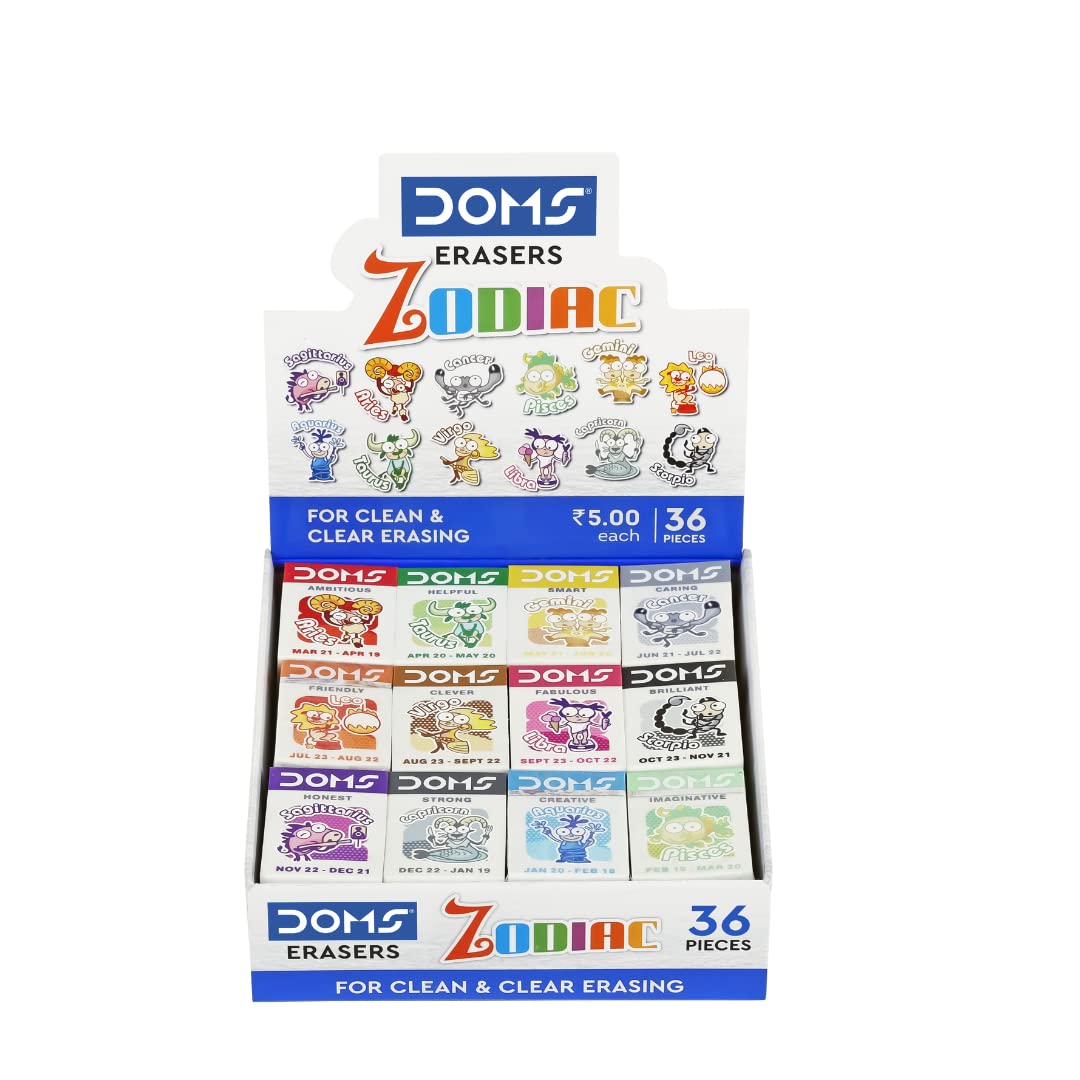 Doms Zodiac Colorful Erasers for Clean & Clear Erasing Non Toxic