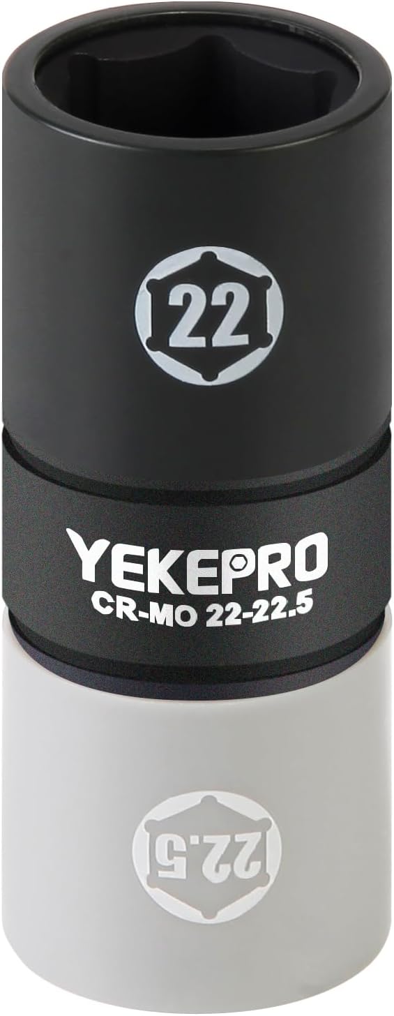 1/2-Inch Drive 22mm x 22.5mm Flip Socket - Double Ended Impact Socket for Trucks & SUVs - Heavy Duty Lug Nut Remover