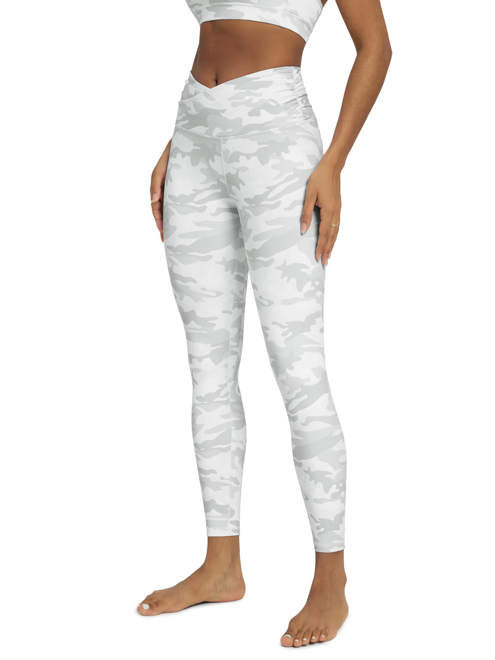 ODODOS Women's Cross Waist Yoga Leggings with Inner Pocket, 23"/25"/28" Gathered Crossover Workout Yoga Pants