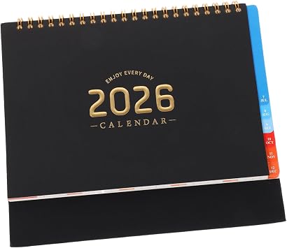 Desktop Calendar Standing Flip Twin-wire Binding Colorful Tab Weekly Monthly Planner English Layout Space-saving Appointment Book for Office and Home