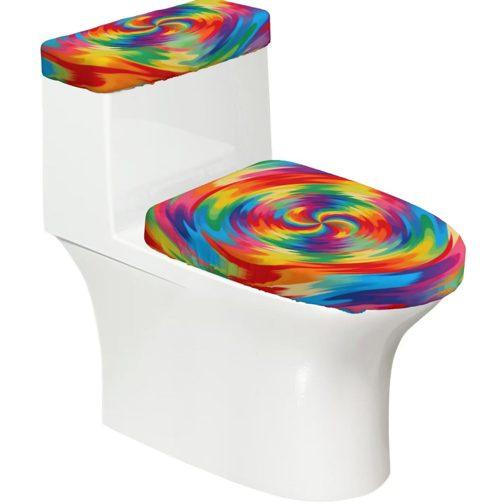 Vortex Elastic Toilet Cover Set of 2-Stretchy Lid and Tank Covers for Bathroom, Soft Washable U Shape Toilet Decor
