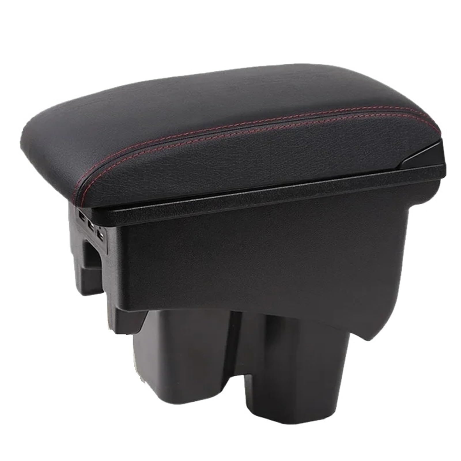 Ggwqoops Car Armrests For City 2012-2018 Car Armrest Heighten Double Layer Storage Box Retrofit Accessories With USB Armrest Box(A1 Black red leather)