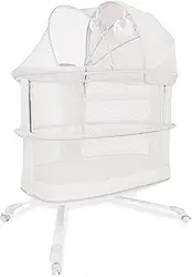 Mastela Berço Móvel Automático, 3 Alturas, Cinza Claro, com Balanço e Controle por App, Base com Rodas