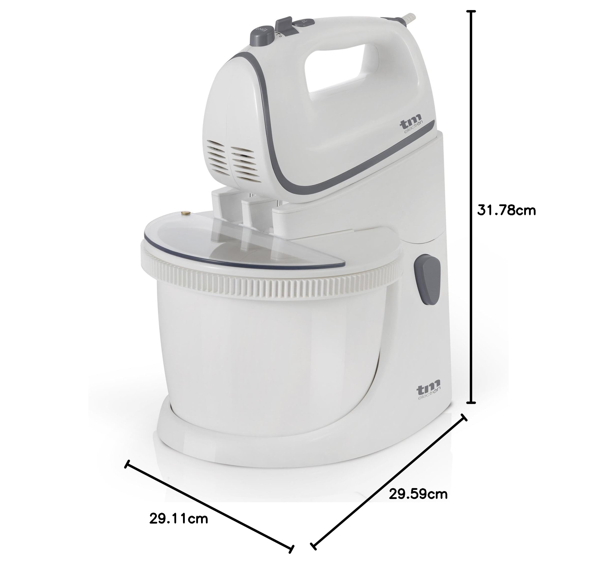 TM Electron TMPBA112 - Batidora Amasadora para repostería con bol 2.5 L y tapa antisalpicadura, 450 W