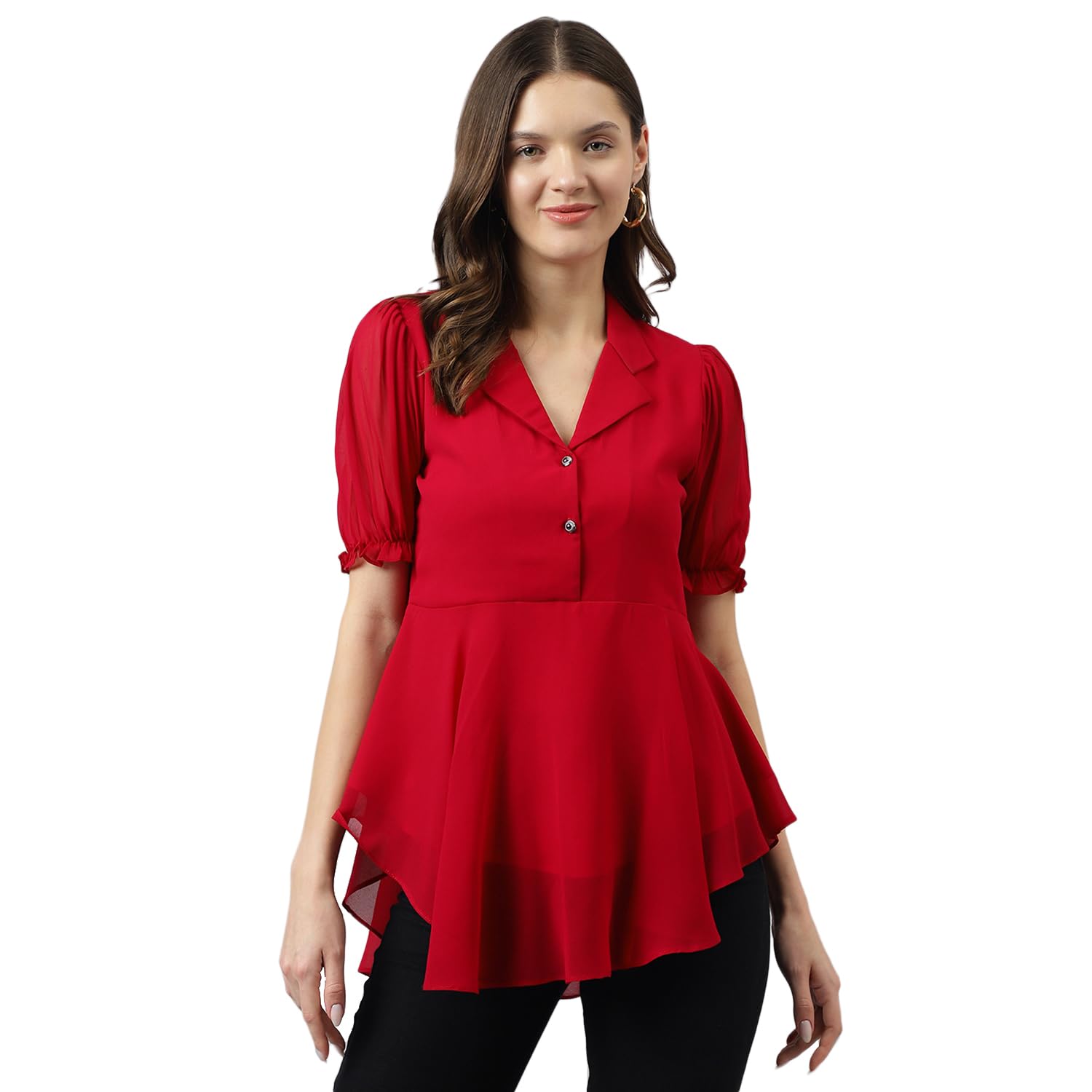 KERI PERRY Women's Georgette Solid Flared Western Regular Fit Top|Winter Top|Western Top| Top for Women|Latest Women Top|Trendy Women Top|New Launched