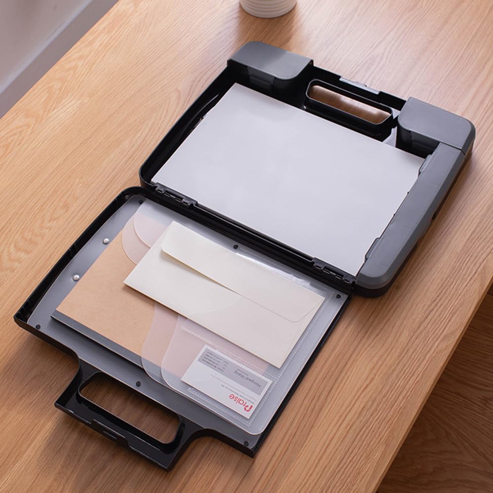 Porte-bloc A4 avec boîte de rangement avec calculatrice, dossier de soins infirmiers, porte-documents pour stylos/trombones, étui mural avec poignée pour enseignants, enfants, médecins