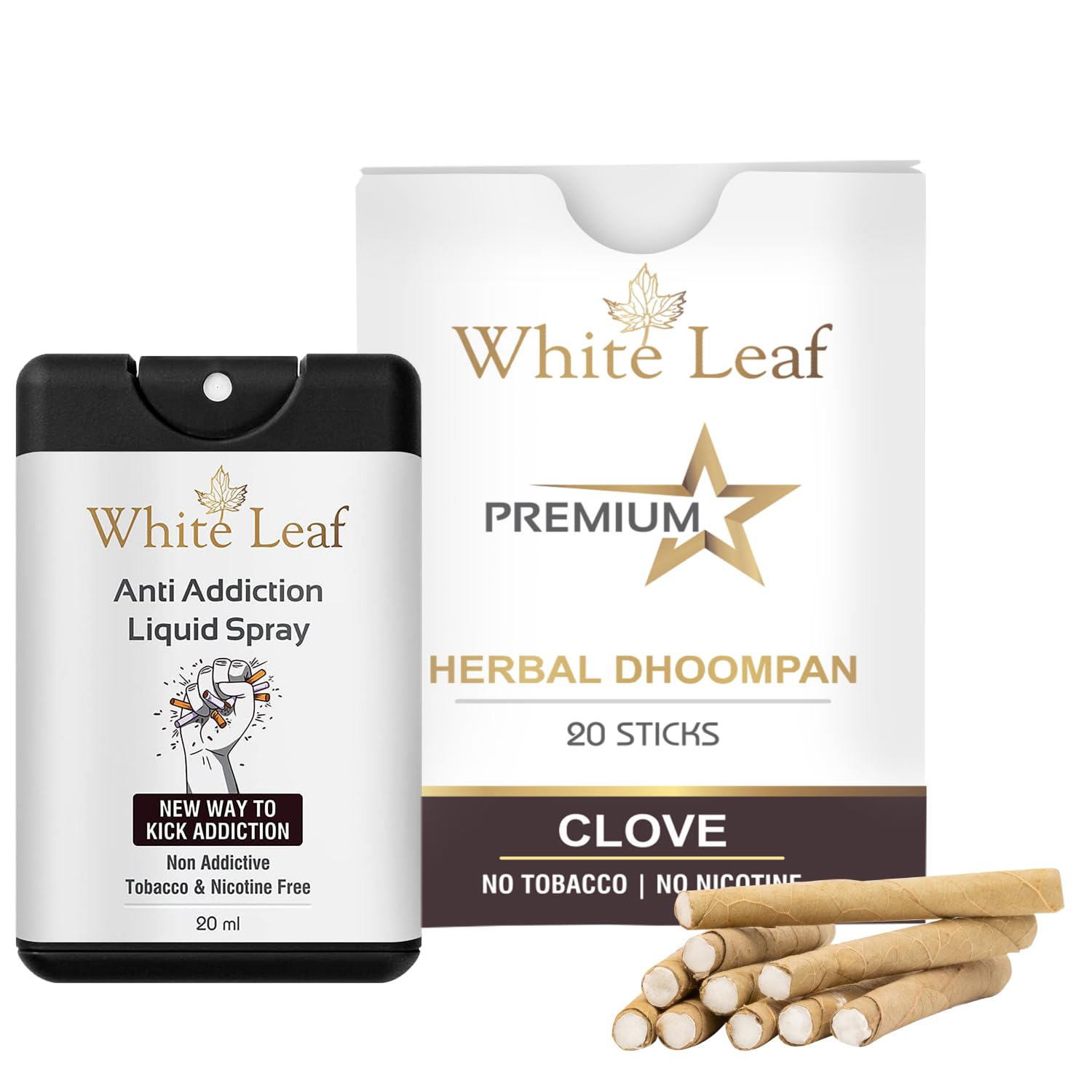 White Leaf Ayurvedic & Herbal Long Filtered Bidi Smoke (Pack of 1 X 20 Bidi Sticks Per Pack) With 20 ml Shot Anti Addiction Spray | 100% Nicotine Free, Tobacco Free To (20 Sticks, 1 Shot)-image-49