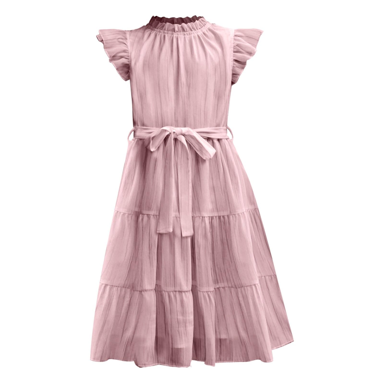 Vestido de verano para niñas, formal, fiesta, manga con volantes, acampanado, casual, a la moda, para bodas, cumpleaños, festivos, vestido de dama de honor