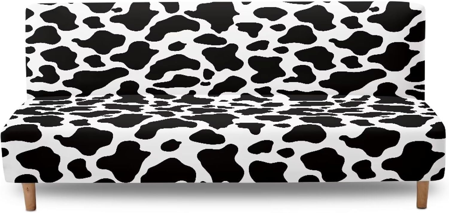 Classic Cow Print Stretchy Sofa Couch Slipcover with Elastic Bands Non Slip & Dustproof Protector Futon Covers Armless Sofa Couch Slipcover