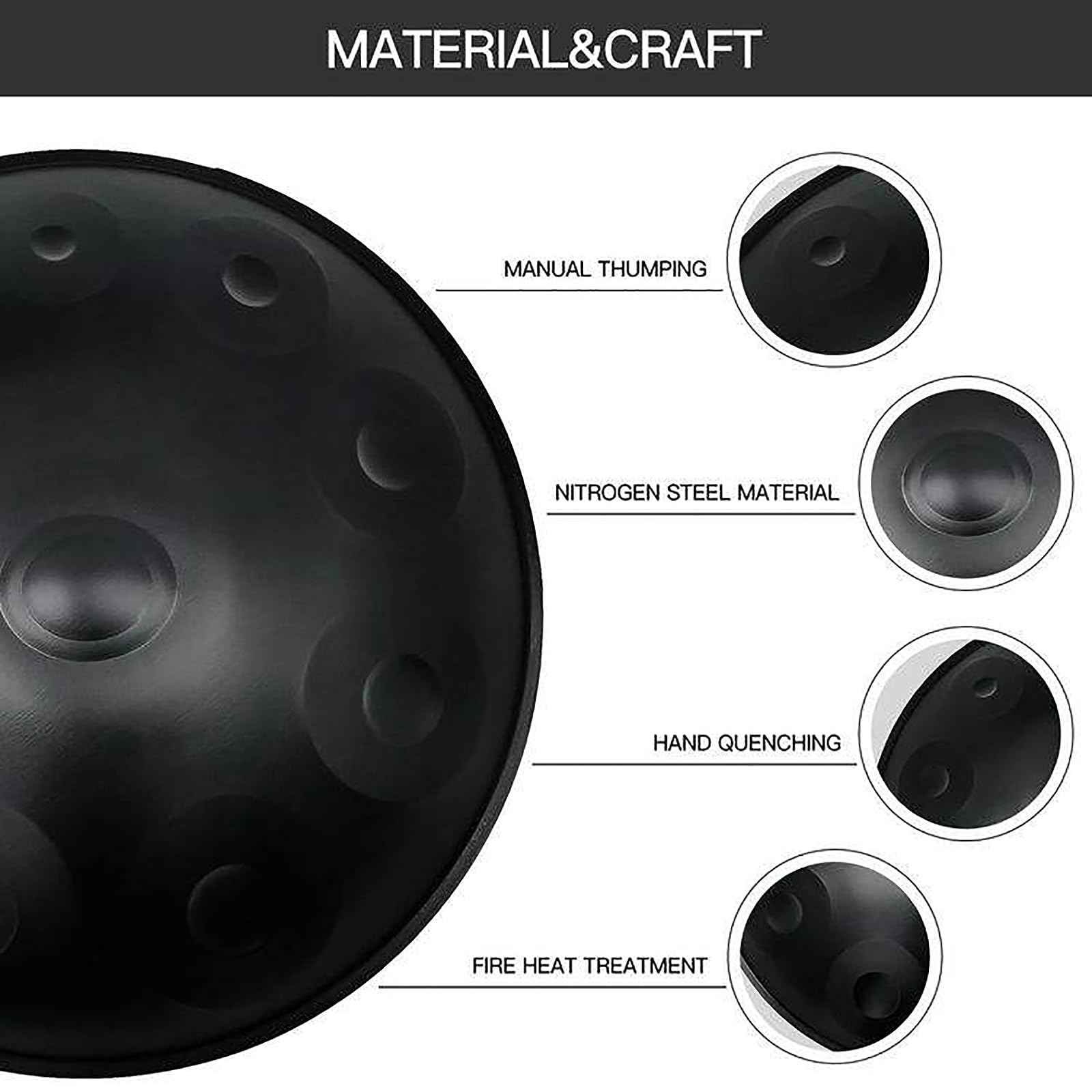 Tambours En Acier, Tambour Tambourin Harmonique Handpan, Tambour Handpan En Ré Mineur 9/10/12 Notes Tambour à Main En Acier de 22 Pouces, Instrument Avec Sac, Maillets, Support et Chiffon 10-Notes