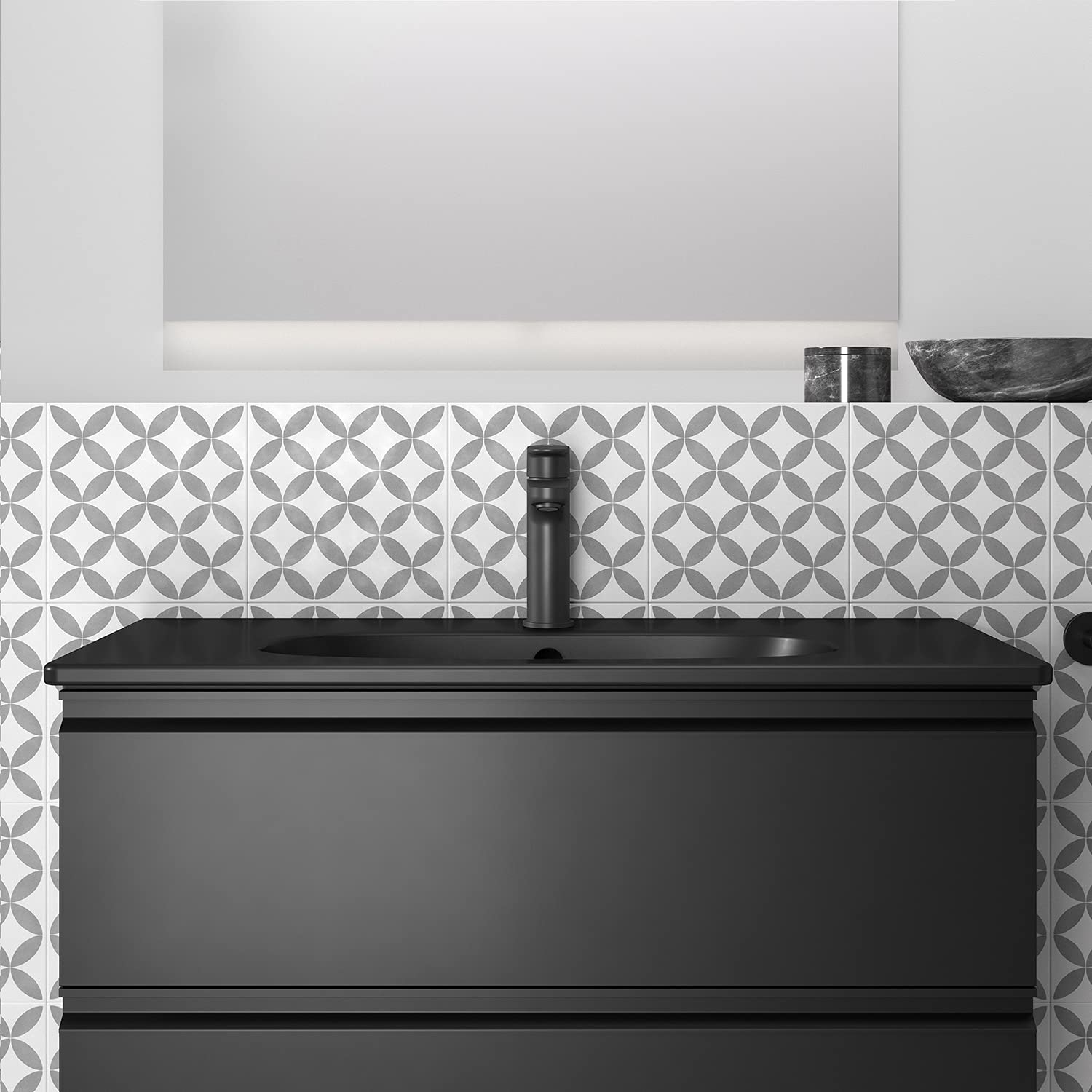 Ideal Standard Cerafine O Waschtischarmatur, Auslaufhöhe 122 mm, wassersparender Wasserhahn Badezimmer, mit Ablaufgarnitur, schnelle Montage – Schwarz Matt (50x166x176 mm)