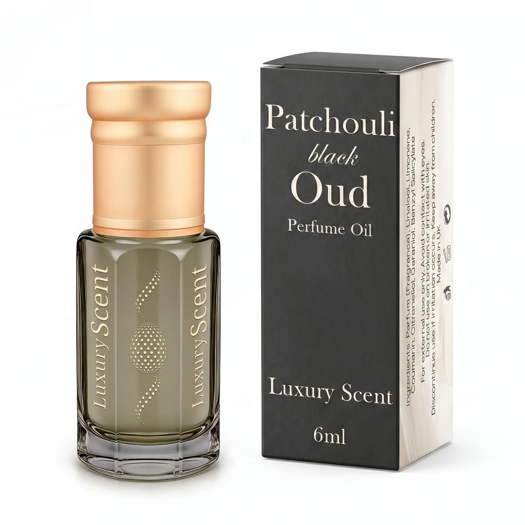 Perfume Oil Patchouli Black Oud Roll-On 6ml – Long Lasting Alcohol-Free Arabian Attar – Premium Unisex Fragrance with Woody Floral Oud Notes, Travel Size Perfume Oil by Luxury Scent
