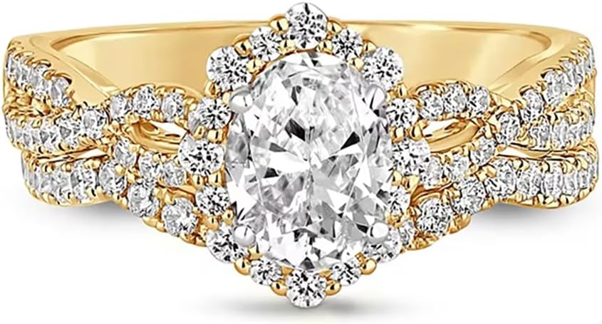 1.9 Carat(ctw) Oval Cut Moissanite Wedding Engagement Ring Sets, 925 Sterling Silver/10K/14K/18K Solid Gold Twisted Engagement Ring Sets, Promise Anniversary Wedding Bands for Women, Size 4-14