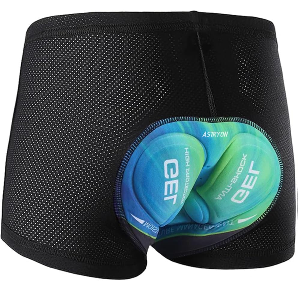 ASTRYON Cycling Shorts Mens 5D Padded MTB Liner Undershorts Breathable Bicycle Underwear, Quick Drying Shockproof Black