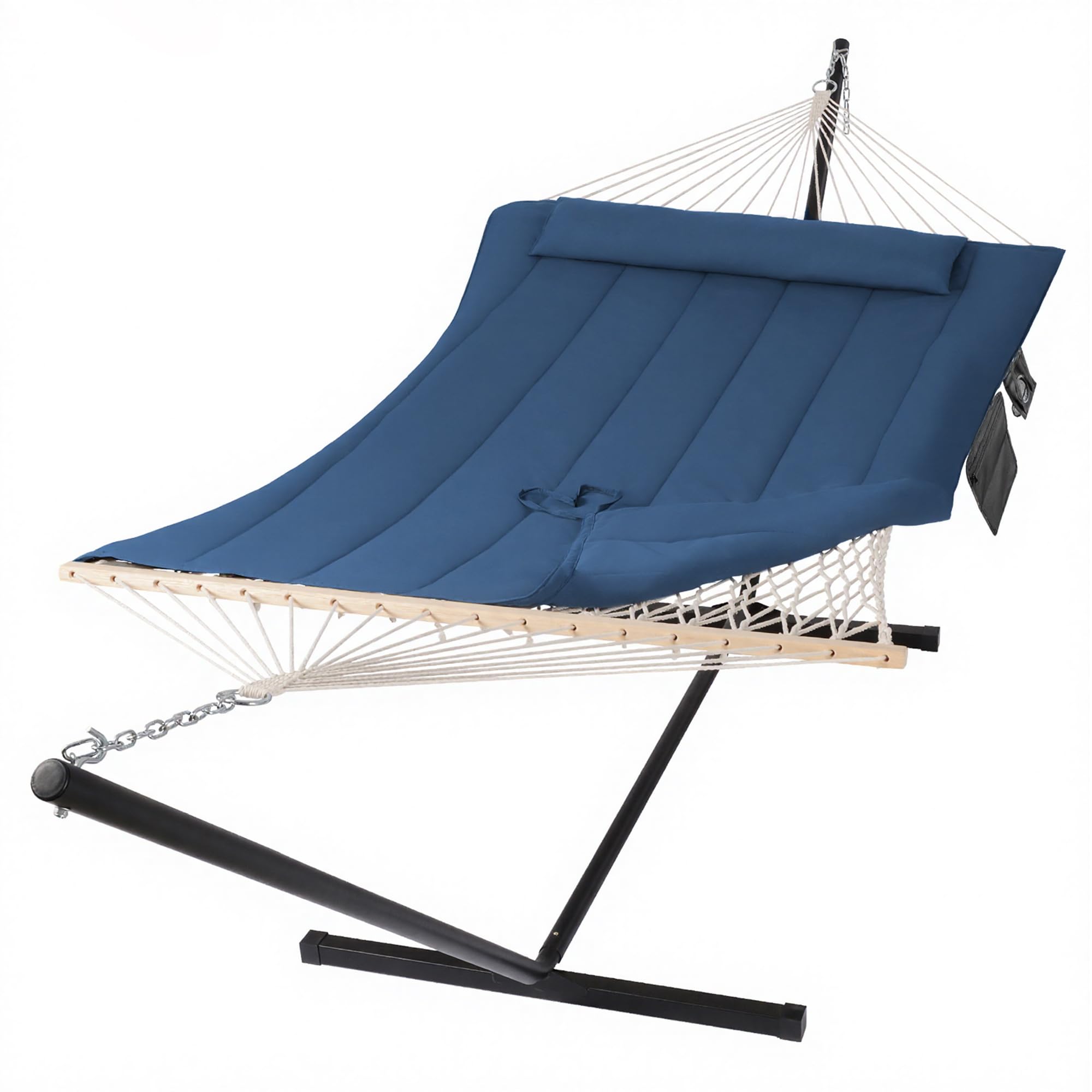 SUNCREAT Double Portable Rope Hammock with Stand Included Outdoor Two Person Hammock with Polyester Pad Navy