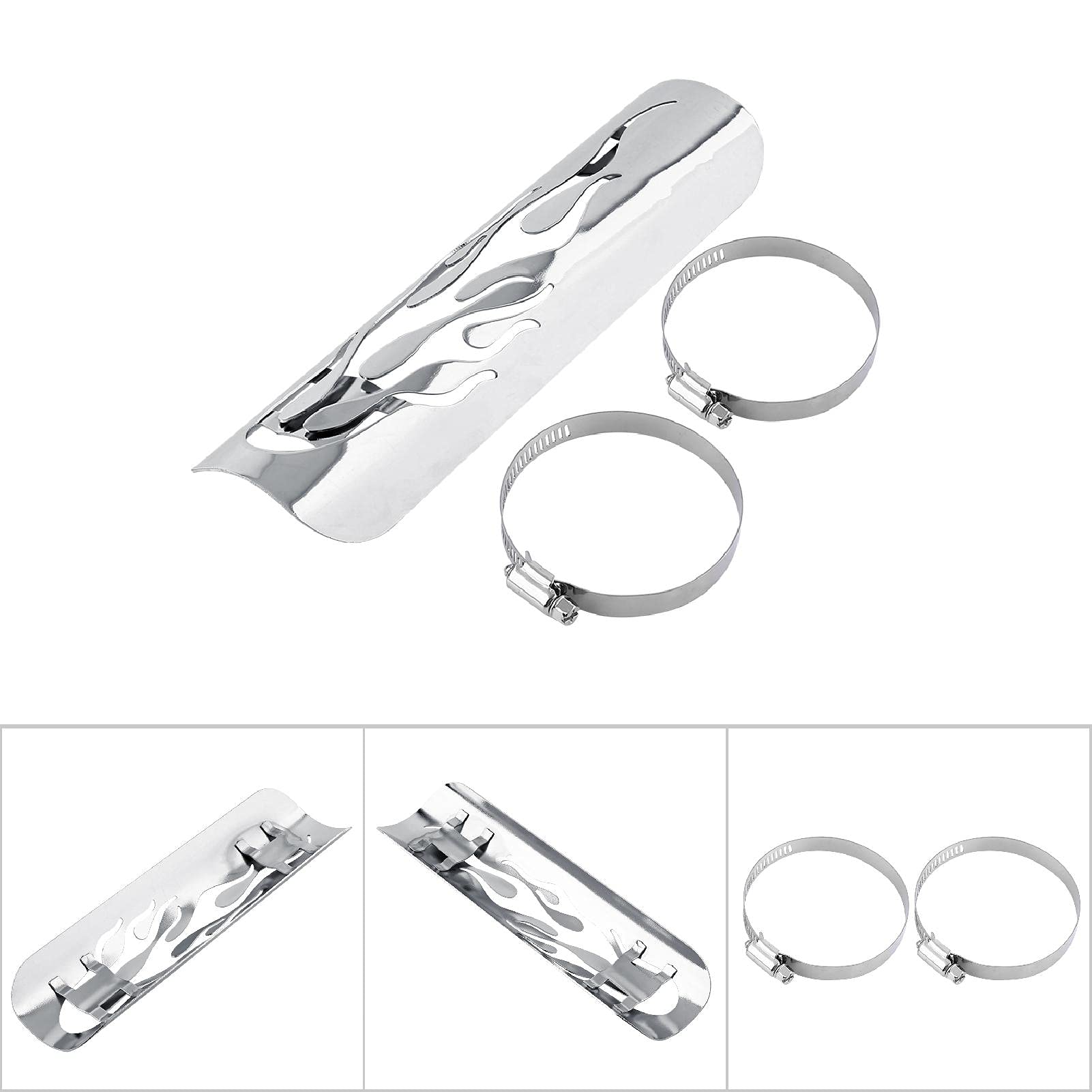 Scudo termico per moto, Scudo termico di scarico, Scudo termico per tubo di scarico della fiamma universale per moto Protezione della copertura del silenziatore(D'argento)