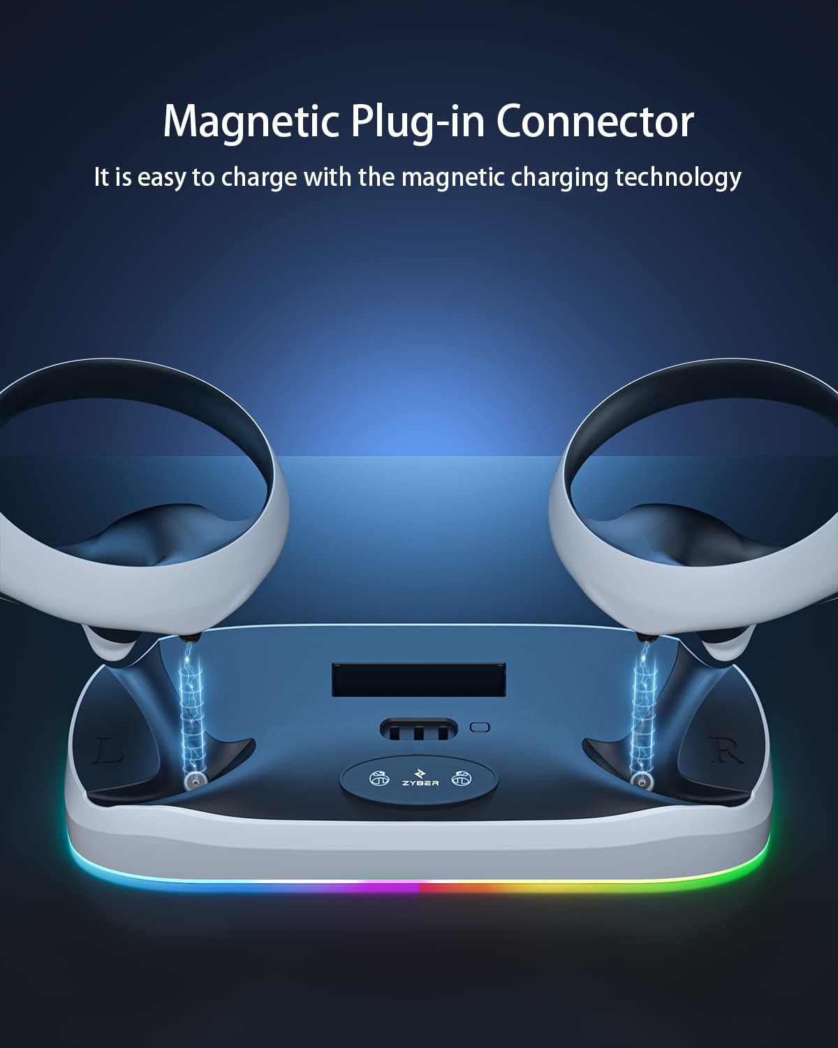 ZYBER Ladestation für PSVR2 Controller, Magnetischer Ladeanschluss für PS5 VR2 mit LED Ladedock Stand für Playstation5 VR2, PSVR Headset Display Stand Base mit Typ-C