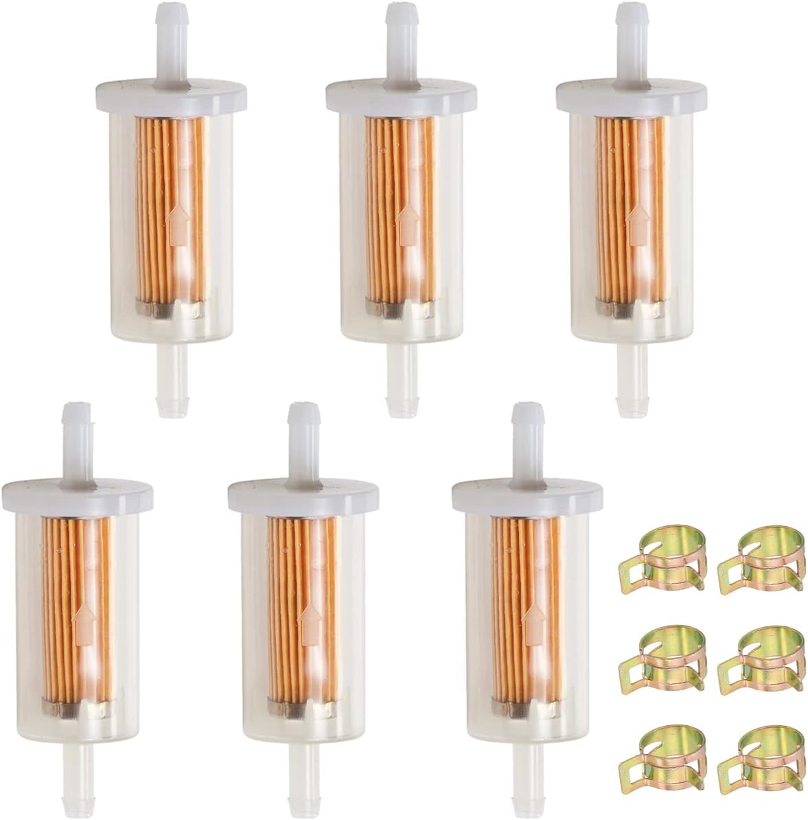 – 6 Pack Fuel Filter Universal High Flow Fuel Filters 1/4" Inline Fuel Filter for Lawn Mower Tractor Motorcycle,for Briggs & Stratton 695666 845125 5065 5065D 5065K 691035 493629
