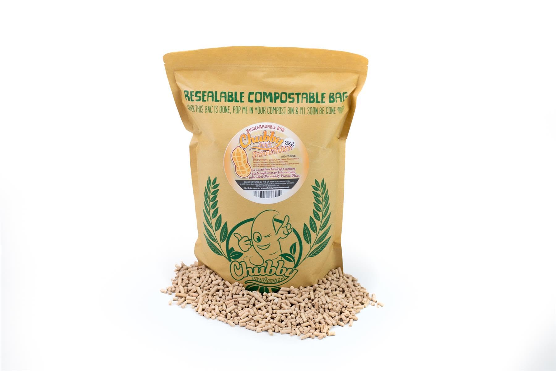 Chubby High Energy Peanut Butter Suet Pellets Garden Wild Bird Food 2Kg