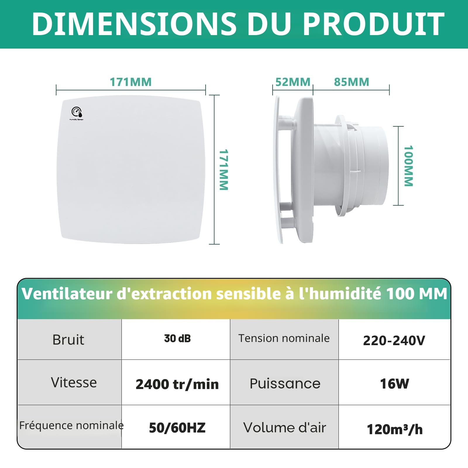 FanGoFast 100mm Ventilateur de Salle de Bain, Extracteur d'Air avec Minuterie Réglable et Humidistat, Design Silencieux avec Clapet Anti Retour pour Montage Mural Plafond Fenêtres