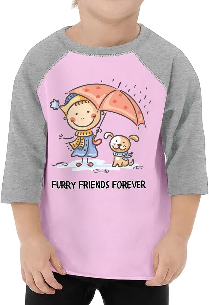 Furry Friends Toddler Baseball T-Shirt - Cartoon 3/4 Sleeve T-Shirt - Funny Kids' Baseball Tee