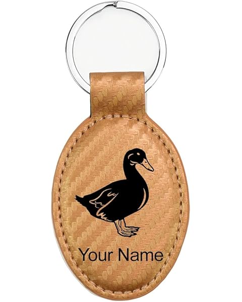 LaserGram Oval Keychain, Duck, Personalized Engraving Included