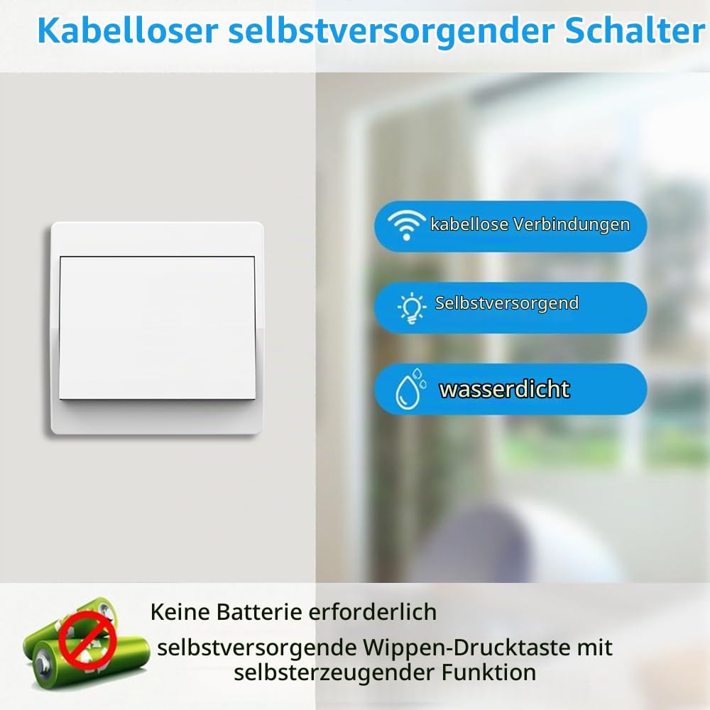 funk lichtschalt funkschalt 230v funk lichtschalter ohne batterie set lichtschalter funk wireless light switch funkschalter batterielos funktaster funk-wandschalter für lichter (EU 1Gang 2V2 a)