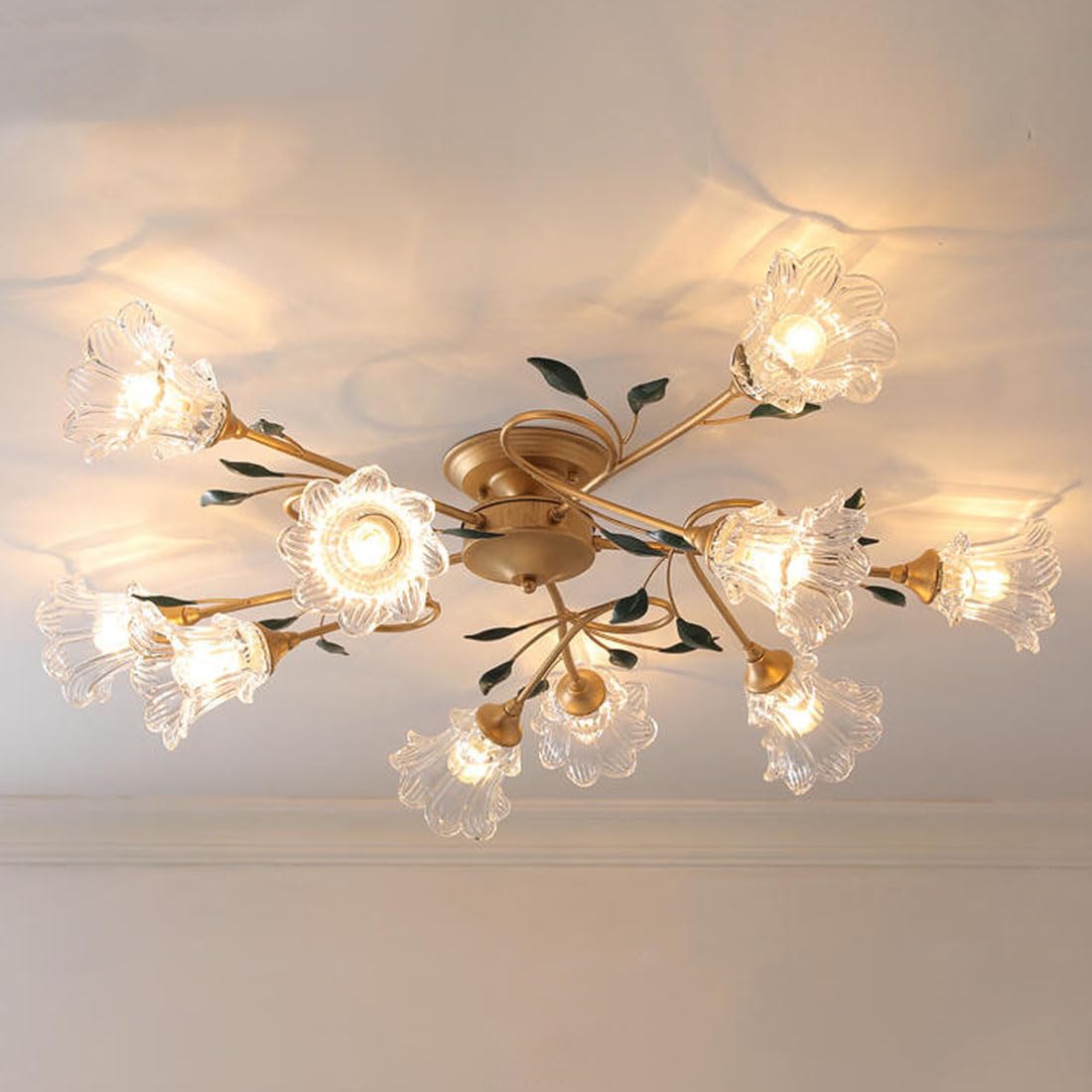 KXEcoLife American simple pastoral ceiling lamp, modern country chandelier, retro iron LED dining room living European bedroom lamp,10 heads