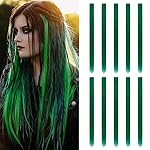 20 Inch Colored Hair Extensions, Party Highlights Straight Colorful Clip In Hair Extensions, Synthetic Rainbow Hairpieces for Girls Kids Gift(10Pcs Green)