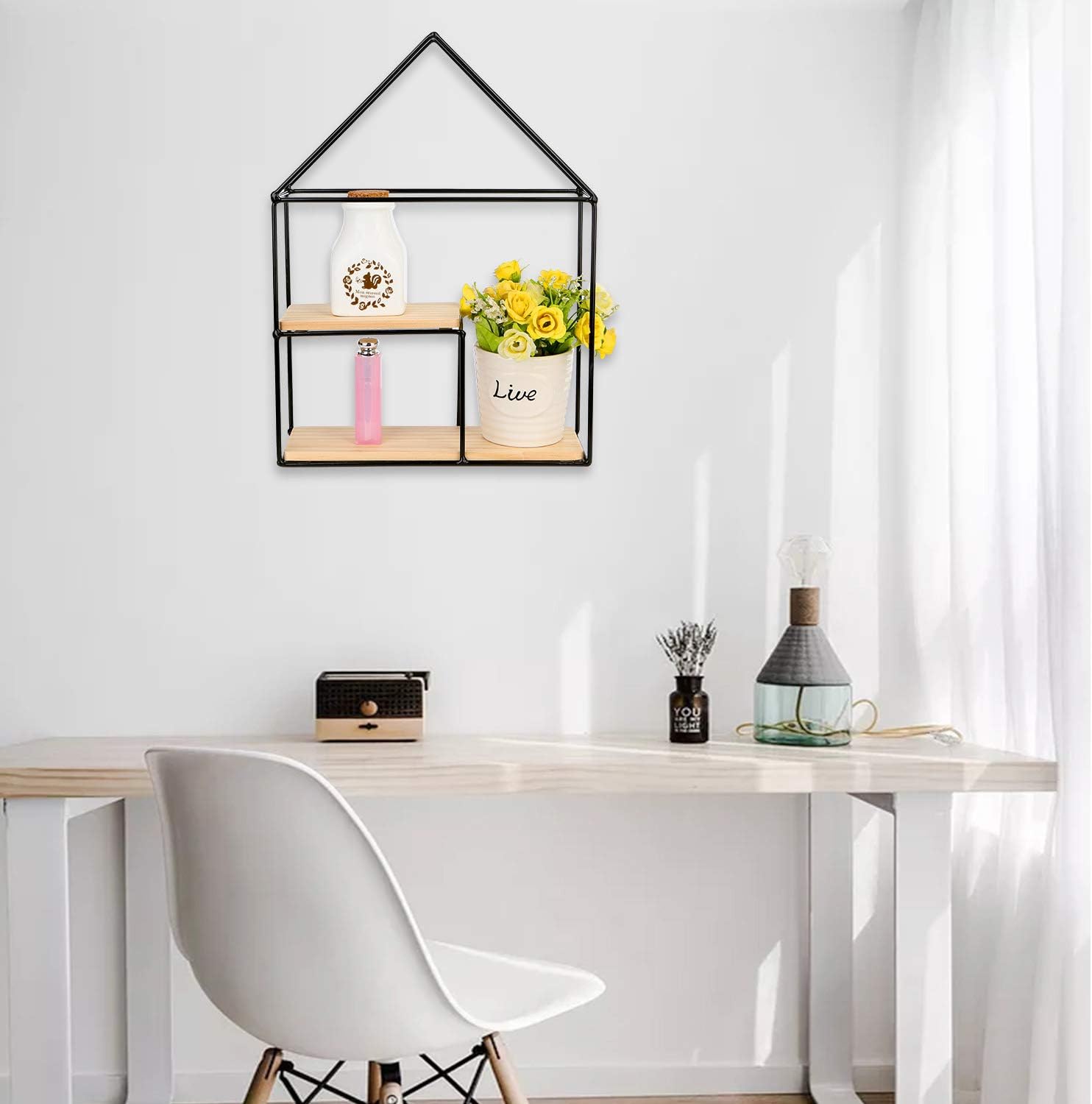 Wall Shelf, Rustic Wood Floating Shelves, House Shape Decorative Wall Shelf