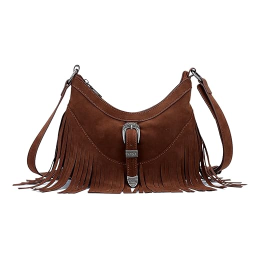 GOKTOW Bolsa feminina Western Fringe Tassel – Bolsa tiracolo de camurça vegana para uso diário