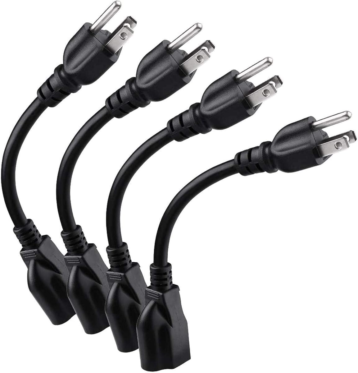 [ETL Listed] Miady Short Power Extension Cord Outlet Saver, 16AWG/13A, 3 Prong (4 Pack, Black, 8 Inch)