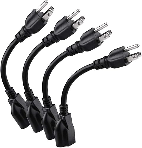[ETL Listed] Miady Short Power Extension Cord Outlet Saver, 16AWG/13A, 3 Prong (4 Pack, Black, 8 Inch)