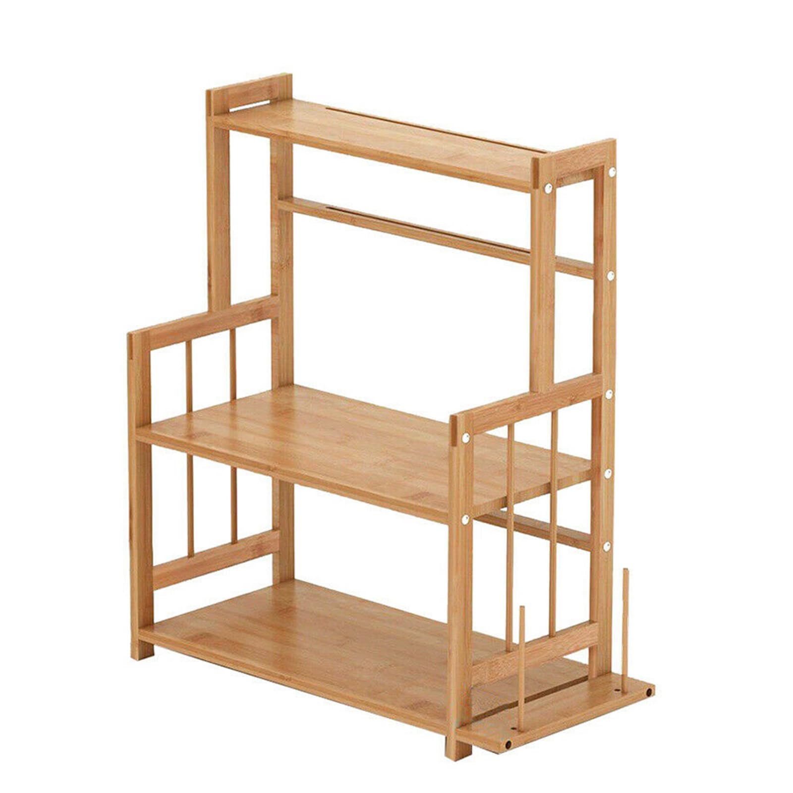 3-Tiers Bamboo Spice Rack Herb Holder Free Standing, Corner Shelf Kitchen Shelves Counter Top Storage Organizer for Spices Bottles or Cosmetics, w/Chopping Board Stand