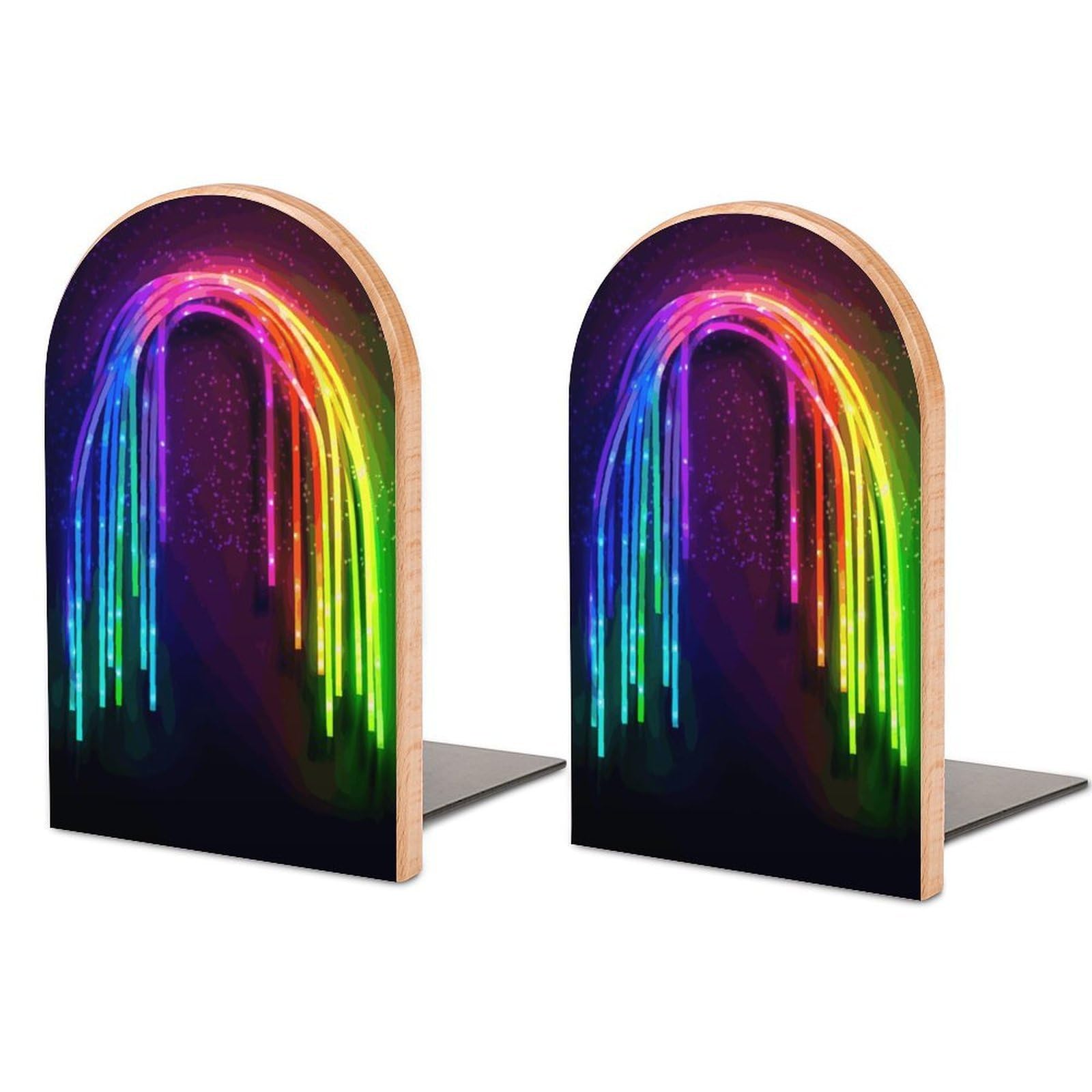 Rainbow Neon Bookend Modern Bookends for Shelves Non-Skid Book Holder Heavy Duty Metal Book Storage for Books CDs Decorative Book Stopper for Home