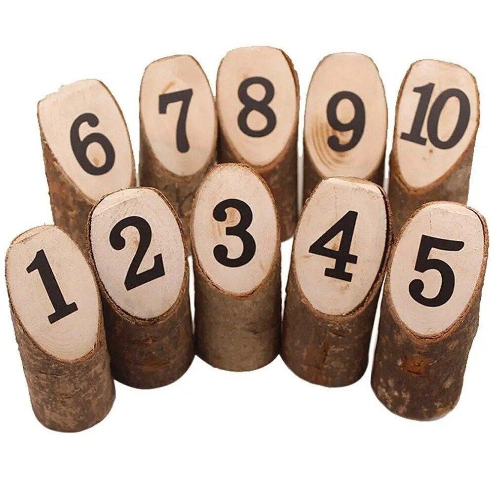 Numéros de table en bois rustique 1-10 pour décoration de mariage et fête