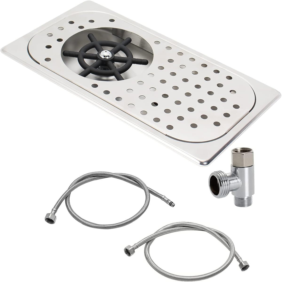 DIBTSA Pitcher Rinser, Espresso Rinser, Drain and Drip Tray, Stainless Steel Bar Glass Rinser for Sink, Cup Washer Spray Rinser for Home Kitchen Hotel Cafe Restaurant (12.8 x 6.9 x 0.9 inch,Silver)