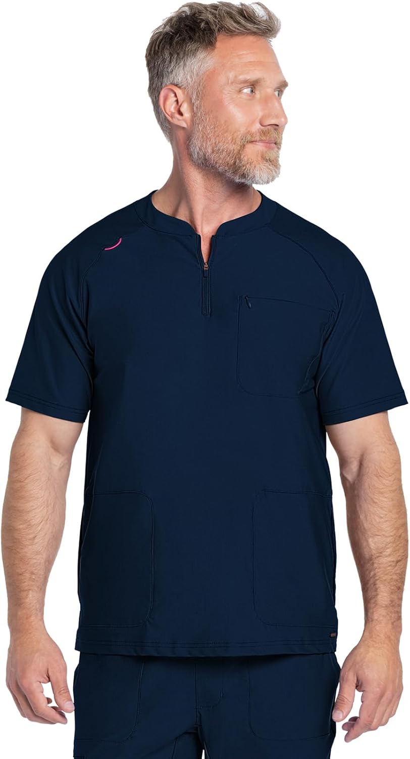 Cherokee Scrubs for Men Zip Henley Top with 3 Pockets & 360° Stretch Fabric - CK812