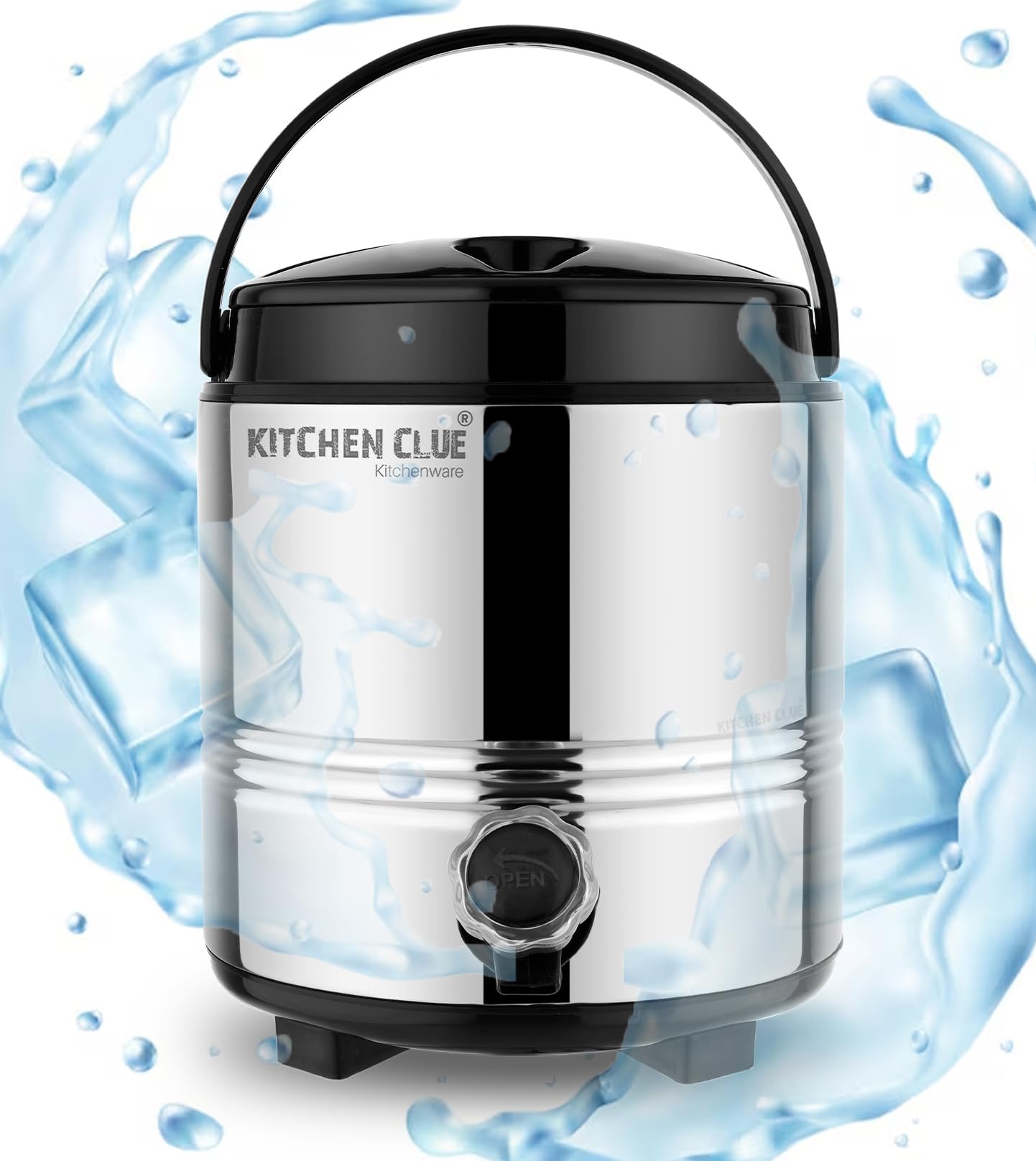 KITCHEN CLUE Stainless Steel Thermos/Water Container with Tap (5 Liter) Cool Drinking Water Dispenser for Office Home KitchenI PU Insulated Water Jug I Easy to Carry Handle I Easy to Clean & Maintain